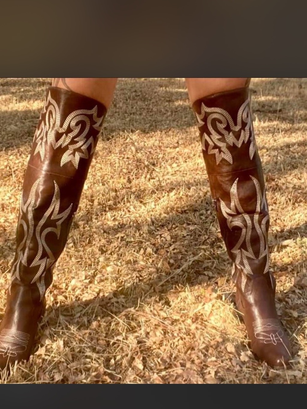 Brown Embroidered Western Knee-High Boots